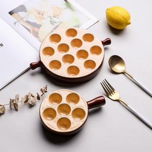 Plat d'escargot en céramique de Style français BD20 poêle d'escargot <span class=keywords><strong>6</strong></span>-12 <span class=keywords><strong>trous</strong></span> pour champignons cuits oeufs bouffées four de cuisine utiliser couleur marron Beige - Product Image 5