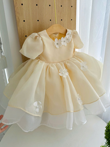 Vestido para niñas con decoración floral elegante compatible con ODM/OEM, diseño sencillo de Halter para actuaciones en fiestas, vestido en capas personalizable - Product Image 2