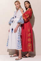 Robes Ukrainiennes Brodées sur Mesure, Élégantes, Col V, Devant Ouvert, Portées avec Ceinture, Vente en Gros Prix Bon Marché OEM Disponible