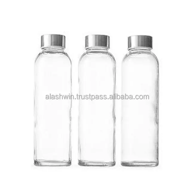 Hochwertige Glaswasserflaschen mit einem schlanken und stilvollen Design und einer breiten Öffnung für einfaches Füllen und Reinigen