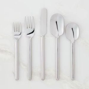Ensemble d'argenterie à poignée moderne Couverts en acier inoxydable robustes Ustensiles polis miroir Ensemble lavable au lave-vaisselle - Product Image 1