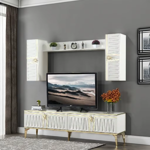 Soporte de TV de madera de lujo contemporáneo Unidad de TV de diseño moderno para sala de estar Dormitorio Comedor Oficina con mesa de vidrio para granja - Product Image 1