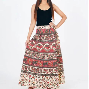 Falda envolvente de verano muy elegante y cómoda con estampado Rajasthani y cintura bordada para mujer - Product Image 1