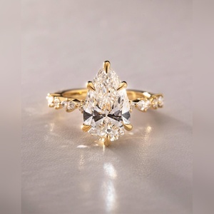 Luxury Pear Shaped Engagement Ring Gold Silver Platinum Setting marquise Accent <b>Stone</b> wholesale supplier - Product Image 4