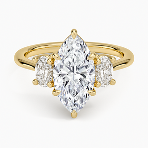 Anillo de Diamantes con Corte Marquesa, Diamante Cultivado en Laboratorio, Anillo de Compromiso de Tres Piedras con Piedra Lateral Ovalada en Oro de 14K y 18K, Joyería Fina de Lujo - Product Image 1