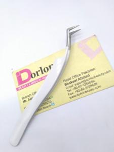 Pinzas de pestañas recubiertas de polvo blanco diamante logotipo personalizado Acero inoxidable Mega volumen curvado pinzas de pestañas de 45 grados - Product Image 2