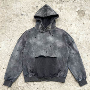 Sweat-shirt à capuche surdimensionné vintage en molleton 100 % coton, délavé à l'acide et déchiré, pour hommes, fabriqué sur mesure par des fabricants de vêtements - Product Image 1