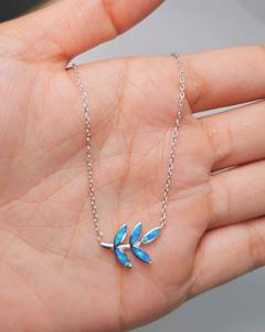 Joyería fina, colgante de hoja de ópalo azul Chapado en plata de ley 925, collar de alta calidad para ropa de playa - Product Image 2