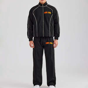 Custom Made Polyester/Cotton High Street Tracksuit Set Winter Wholesale Puffer Jacket <b>Pants</b> Front Screen Printed Logo Piping - Product Image 1