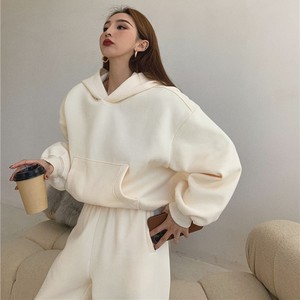 Haute qualité respirant 100% coton Tech polaire femmes deux pièces surdimensionné survêtement ensembles à capuche pour l'hiver - Product Image 3