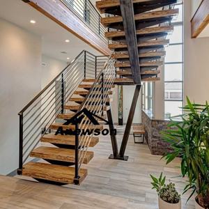 Material interior de madera de construcción moderna, barandilla de vidrio, Balu barandilla de acero, escalera recta, escalera - Product Image 3