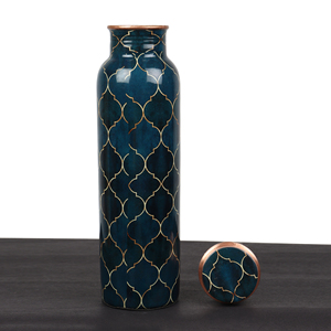 Wholesale Supply Printed Pure Copper <b>Water</b> <b>Bottle</b> with Direct Drinking Lid Latest Design for Home Office Travel Gym Use - Product Image 2