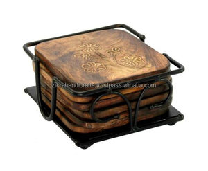 Square Coaster With Metal Stand Factory Quality Wood Design Table Matswalnut, Coasters and Finishing Pads for Home & Table Decor - Product Image 1