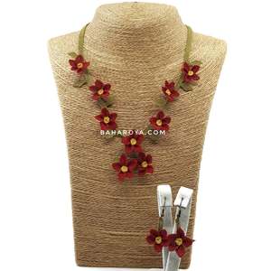 Vintage Red Needle Lace Nazmiye <b>Necklace</b>-Earrings <b>Set</b> Fine <b>Bridal</b> Jewelry Zircon Stones Copper Material Rhodium XOXO Pattern - Product Image 1