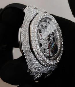 Luxury Men's Business Antique Diamond Analog <b>Watch</b> Quartz Movement Stainless Steel Case VVS Moissanite <b>Rubber</b> Band Iced Fashion - Product Image 2