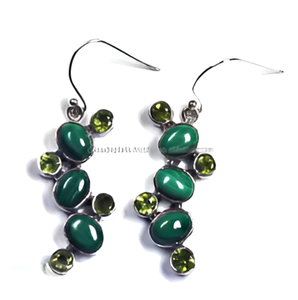 925 Sterling Silver Natural Gemstone Earrings <b>Malachite</b> Peridot Classic Silver Plated Fashionable for Wedding Party Gift. - Product Image 5