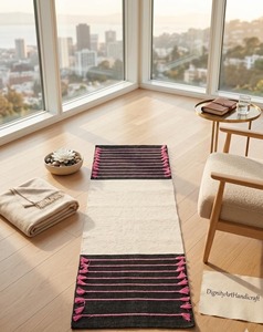 DignityArtHandicraft Contemporary Handmade Chenille <b>Rug</b> Rectangle Black Pink White Home Decor - Product Image 1