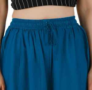 Pantalon en rayonne de viscose bleue pour femme respirant et décontracté avec fermeture élastique taille moyenne techniques teintes unies pour l'été - Product Image 5