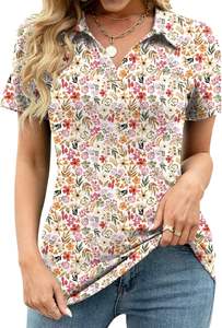 Blouses tuniques décontractées amples pour femmes col en V pour polos poche manches courtes hauts à col respirant comprimé maillot solide - Product Image 5