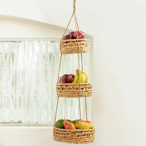 Panier suspendu pour fruits en gros pour la décoration de la cuisine, panier de rangement en jacinthe d'eau tissé naturellement - Product Image 4