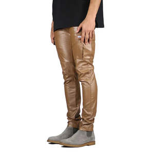 Pantalon en cuir pour homme, coupe slim, style streetwear, design élégant à cinq poches, jambe droite, confortable, durable, haute qualité - Product Image 2