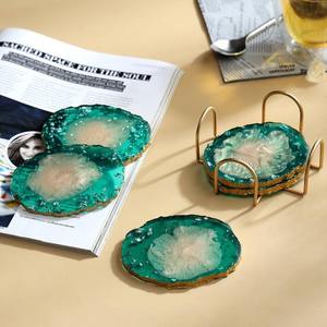 ที่รองแก้วชาเรซินแบบส่วนบุคคลที่มีประกายหินอ่อนหรือที่ฝังเปลือกหอยสำหรับตกแต่งโต๊ะและให้เป็นของขวัญ - Product Image 6