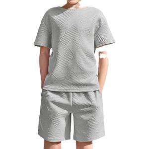 Ensemble de 2 pièces pour l'été, t-shirts à manches courtes en maille respirante et shorts à taille élastique, ensembles texturés - Product Image 2