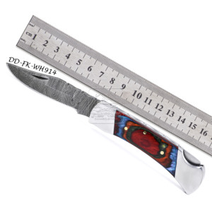 มีดพกเหล็กดามัสกัสทำด้วยมือและ DD-FK-WH912ใบมีดคมคุณภาพสูงพร้อมที่จับไม้แปลกใหม่สำหรับกลางแจ้ง - Product Image 3