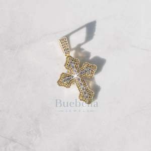 18K Gold Plated T-Shape Moissanite Diamond Hip Hop Style 925 <b>Silver</b> Iced Cluster Micro <b>Cross</b> Pendant Necklace for Men - Product Image 3