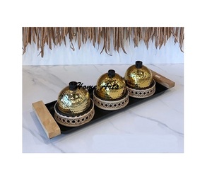 Juego de 2 servidores de frutas secas de madera con bandeja Servidor de postres de color verde y marrón de la más alta calidad de Home Arts - Product Image 2