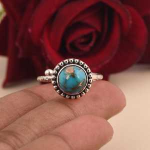 Copper Turquoise <b>Ring</b>, Sterling <b>Silver</b> <b>Adjustable</b> Open Band Boho Gemstone Jewelry Handmade Southwest <b>Ring</b> December Birthstone - Product Image 1