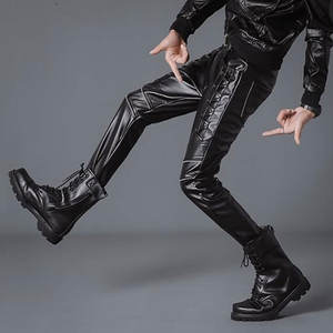 Meilleure vente Pantalon en cuir droit professionnel coupe ajustée de haute qualité respirant personnalisé noir léger mi style décontracté - Product Image 3