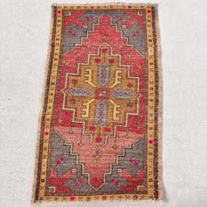 Vintage Turkish Rug, Small 1.9x3.2 ft (57x96 cm) Rug, <b>Red</b> Polka dot <b>Wool</b> Rug - Product Image 1