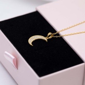 Collier pendentif élégant en argent sterling plaqué rhodium avec pierre CZ motif lune, bijoux turcs faits à la main - Product Image 6