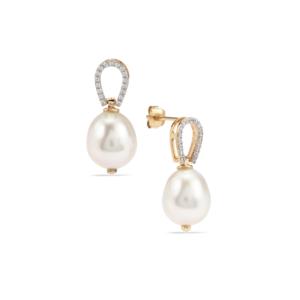 Boucles d'oreilles en perles de culture des mers du Sud 9 mm avec zircon blanc en or 9 carats - Product Image 1