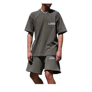 100% coton hommes décontracté court marque vêtements t-shirt et short motif solide deux pièces hommes T-Shirts Shorts OEM sur mesure - Product Image 6