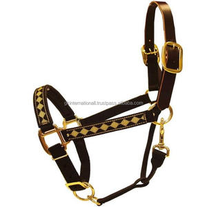 Licou de cheval en cuir véritable marron fait à la main avec Double boucle réglable avec rembourrage doux et perles en diamant sur la couronne en taille épi complète - Product Image 5