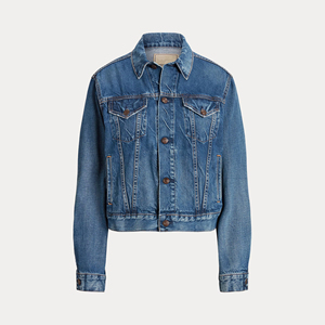 Chaqueta vaquera de mujer estilo camionero, manga larga, cuello vuelto, cierre de botones, azul lavado, algodón, estilo otoñal, corte corto - Product Image 1