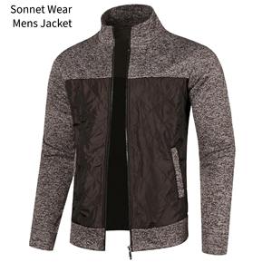 Mens Color Blocked <b>Zip</b>-<b>Up</b> <b>Jacket</b> Soft Knitted Sleeves and Stand Collar for Outdoor Casual Wear - Product Image 1