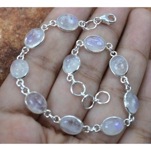Women's 18K Gold Plated 925 Sterling Silver Classic <b>Chain</b> Link Bracelet Rainbow Moonstone Gemstone Bezel Setting Everyday Wear - Product Image 2