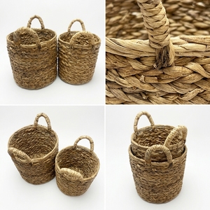 Natural Hand Woven Banana Bark Storage <b>Basket</b> Set Braided Cylinder Arch Handle <b>Plant</b> Pot Planter Pure Art Setup Room Decor Craft - Product Image 3