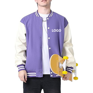 OEM Wholesale Custom Leather Sleeve <b>Drop</b> Shoulder Men's Fashion Varsity Jacket Causal Slim Fit Bomber Baseball Jacket For Man - Product Image 1