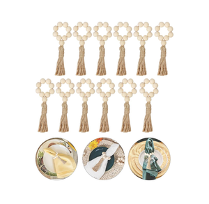 แหวนผ้าเช็ดปากลูกปัดไม้ธรรมชาติแบบมีพู่สำหรับตกแต่งบ้านไร่ - Product Image 3