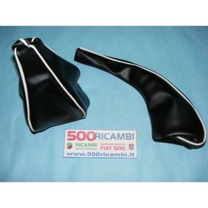 Kit de pommeau de vitesse FIAT 500 F L R Speed 5, pommeau de vitesse en cuir noir/blanc et pommeau de frein à main - Product Image 1