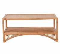 Table basse moderne en rotin naturel avec rangement double couche - Design rectangulaire en cannage tressé pour salon