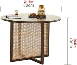 Mesa de comedor de pedestal de madera maciza de nogal, mesas de cocina y comedor de madera con base de ratán, mesa de comedor de granja