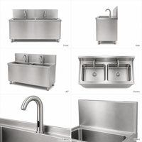 Wastafel Cuci Tangan Otomatis Sensor Stainless Steel SUS304 Dua Stasiun 1500x600x900mm