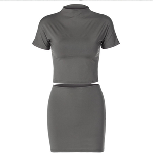 Ensemble deux pièces décontracté respirant d'été uni, haut court à manches courtes et mini-jupe taille haute pour femme, tenue de soirée - Product Image 5