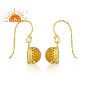 Último diseño hecho a mano 18K chapado en oro Natural amarillo Calcedonia piedra preciosa colgante pendiente Demi joyería fina fabricante - Product Image 3