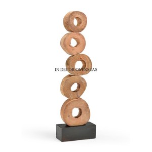 Anneaux en bois de qualité supérieure Sculpture de décoration intérieure de maison de concepteur avec des fournitures de Base en métal enduit de poudre de couleur noire - Product Image 1